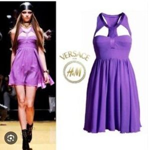 Versace H&M Purple Silk Corset Babydoll Mini Dress‎ S 6 Designer HOCO Festival